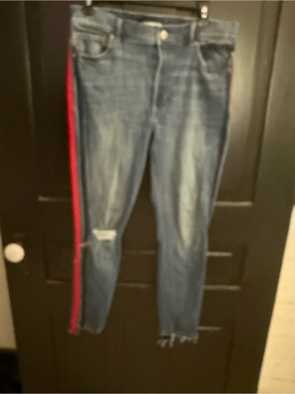 Express Dark Blue Skinny Jeans with Red Side Stripe